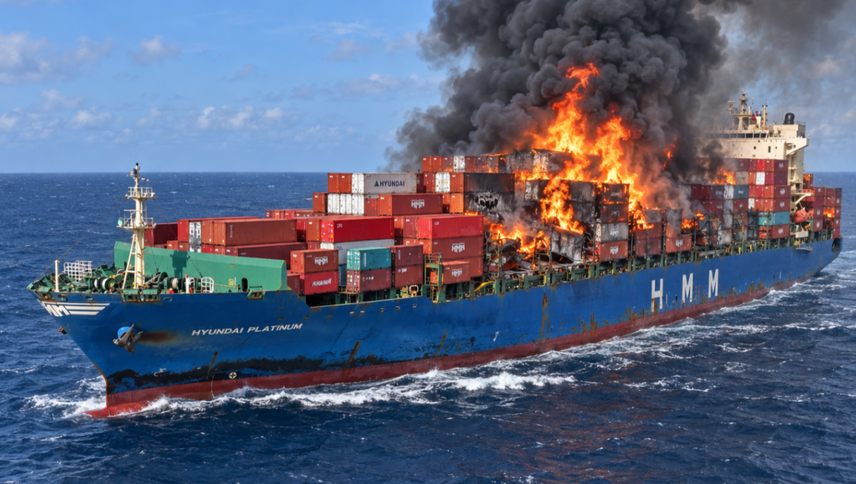 Navio HMM Platinum sofre incêndio e permanece à deriva próximo a Madagascar