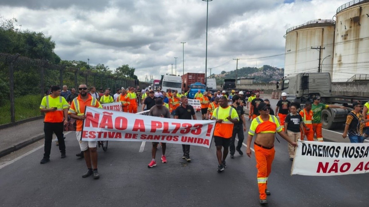Porto de Santos volta a registrar paralisação parcial de estivadores contra mudanças na Lei dos Portos
