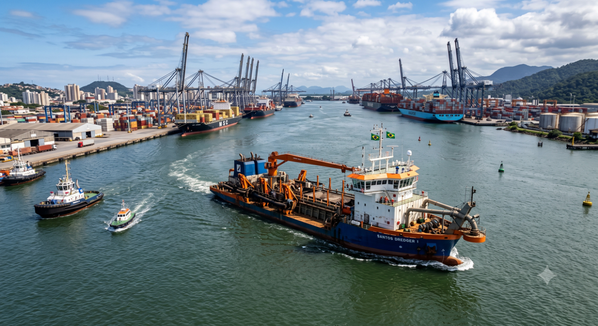 Porto de Santos avança em obra estratégica com remoção de rochas no canal de navegação